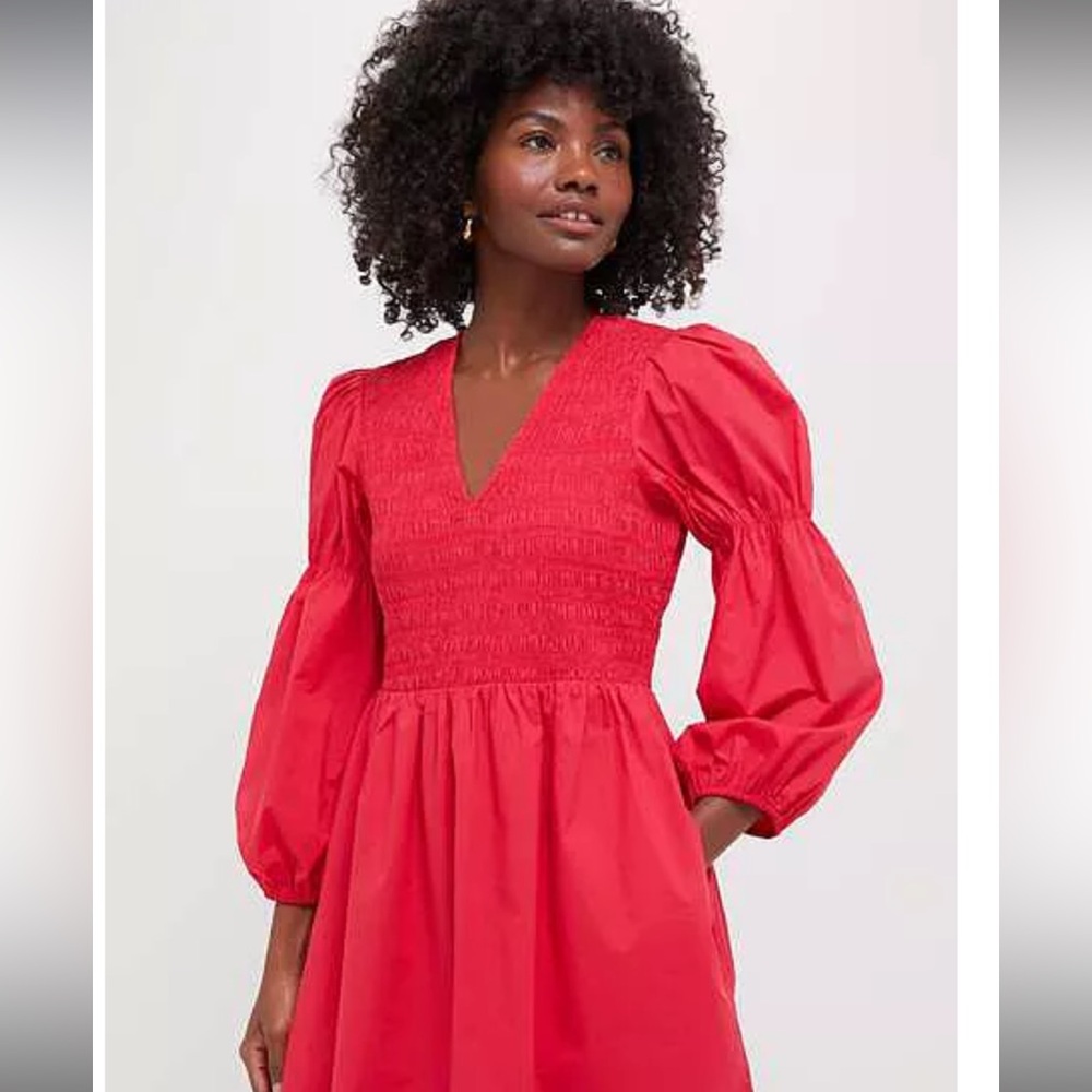 Tuckernuck Vibrant Red Smocked Puff-Sleeve Midi Dress